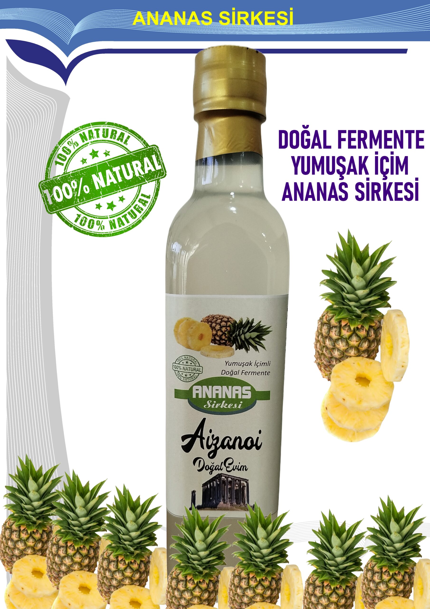 MEY000000019 AİZANOİ ANANAS SİRKESİ 500 ML - Görsel 1